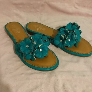 Teal Flower Sandals